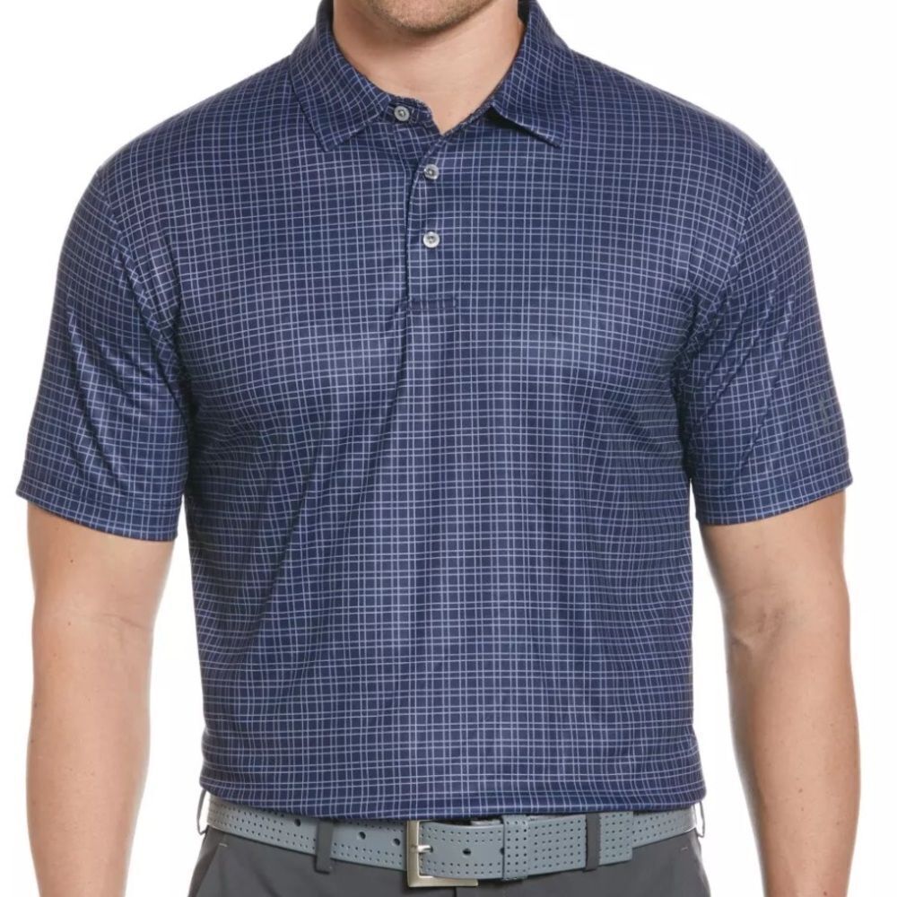 PGA TOUR Mens Polo Golf Shirt Peacoat Navy Grid